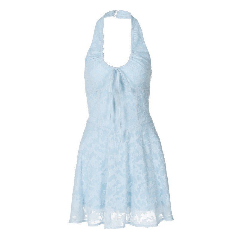 Zomerjurk met bloemenprint en halternek - Sleeveless A-lijn mini jurk voor dames in floral design